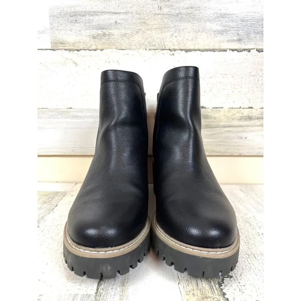 DV Dolce Vita Womens 9 Black Rango Vegan Leather Wedge Platform Ankle Boots